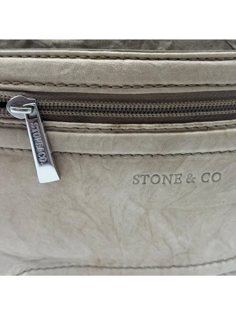 Stone & Co Women's Beige Faux Leather Shoulder Bag Multi Pocket Handbag Purse